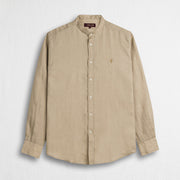 MCS Camicia 100% lino con collo alla coreana Beige