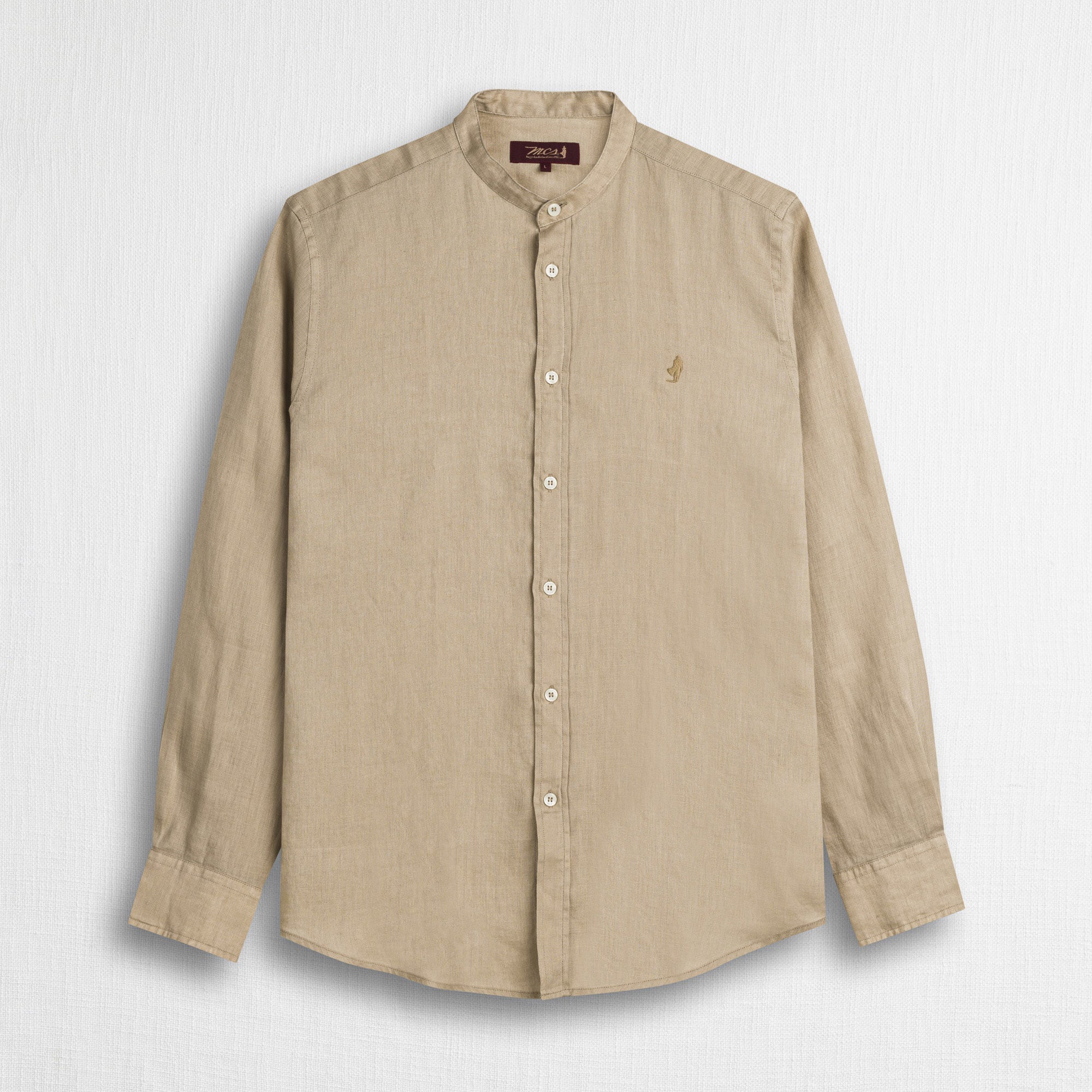 MCS Camicia 100% lino con collo alla coreana Beige