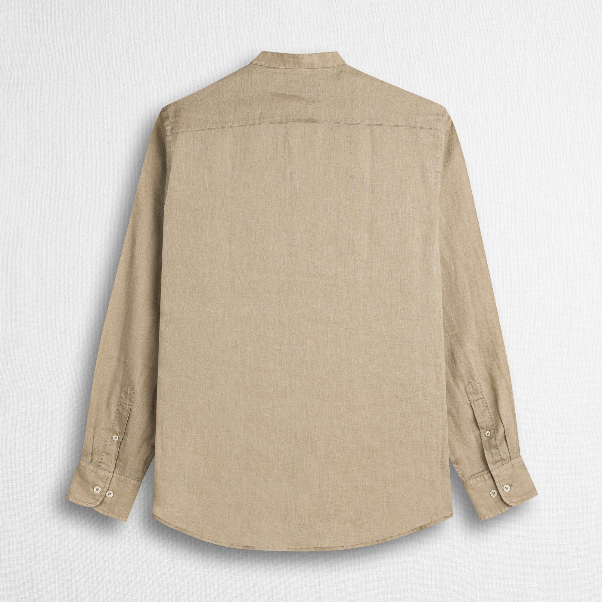 MCS Camicia 100% lino con collo alla coreana Beige
