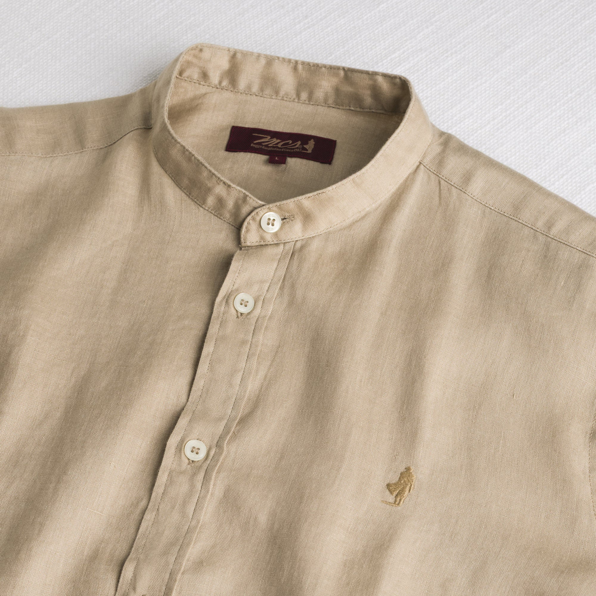 MCS Camicia 100% lino con collo alla coreana Beige