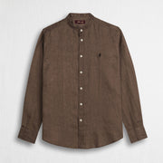 MCS Camicia 100% lino con collo alla coreana Marrone