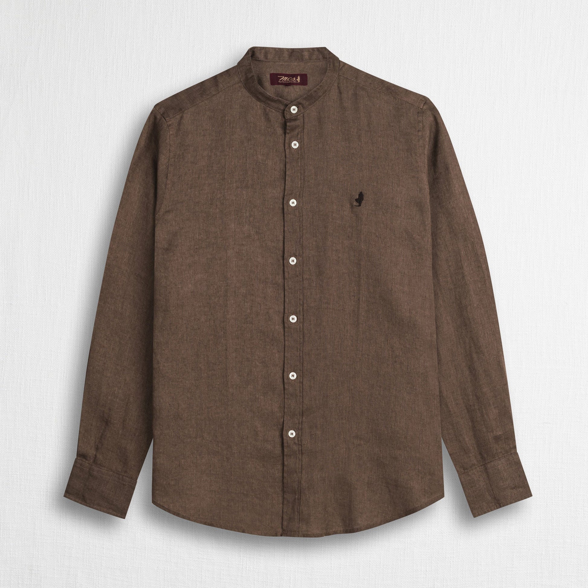 MCS Camicia 100% lino con collo alla coreana Marrone