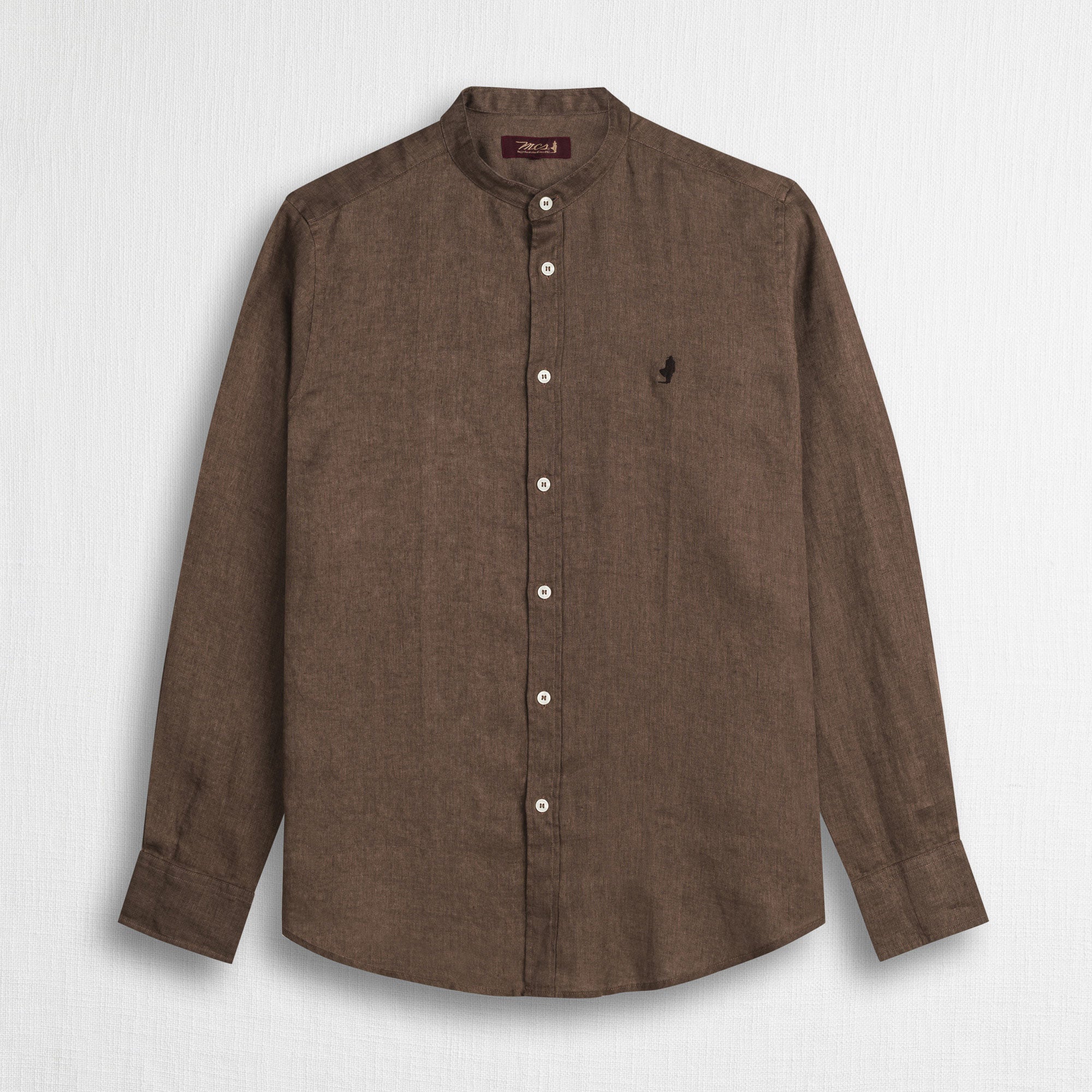 MCS Camicia 100% lino con collo alla coreana Marrone