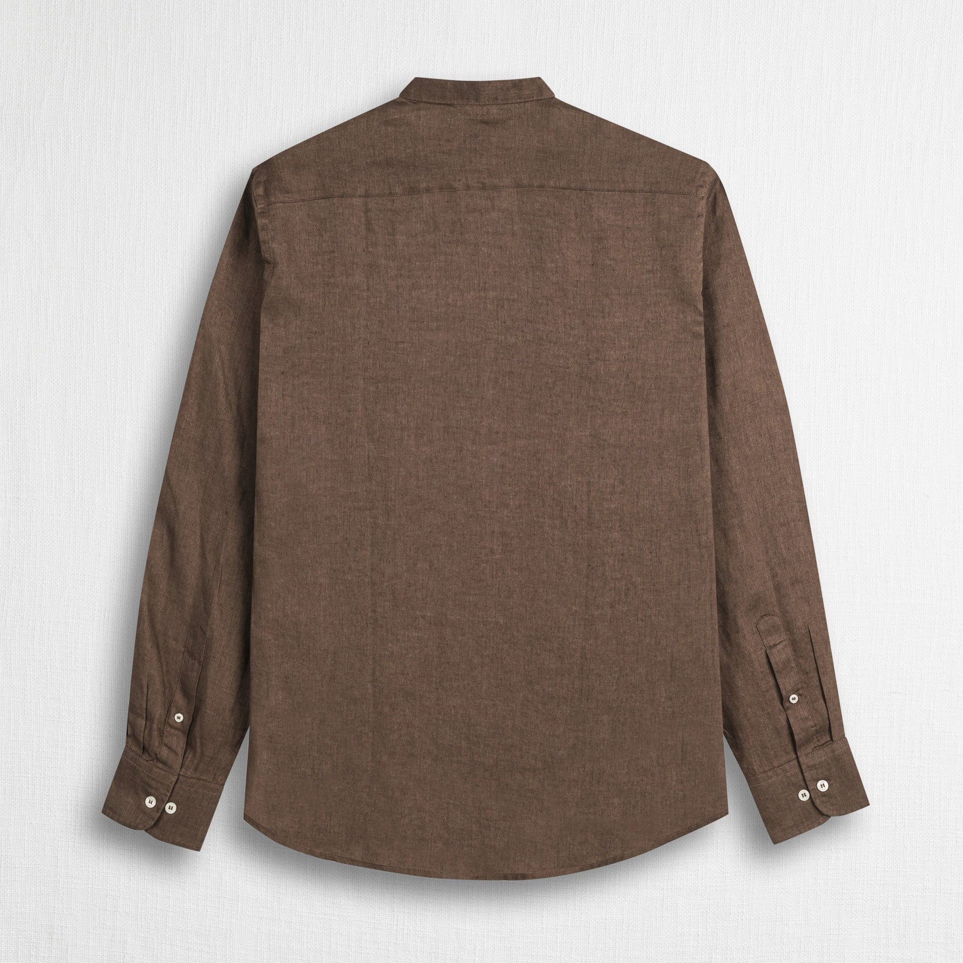 MCS Camicia 100% lino con collo alla coreana Marrone