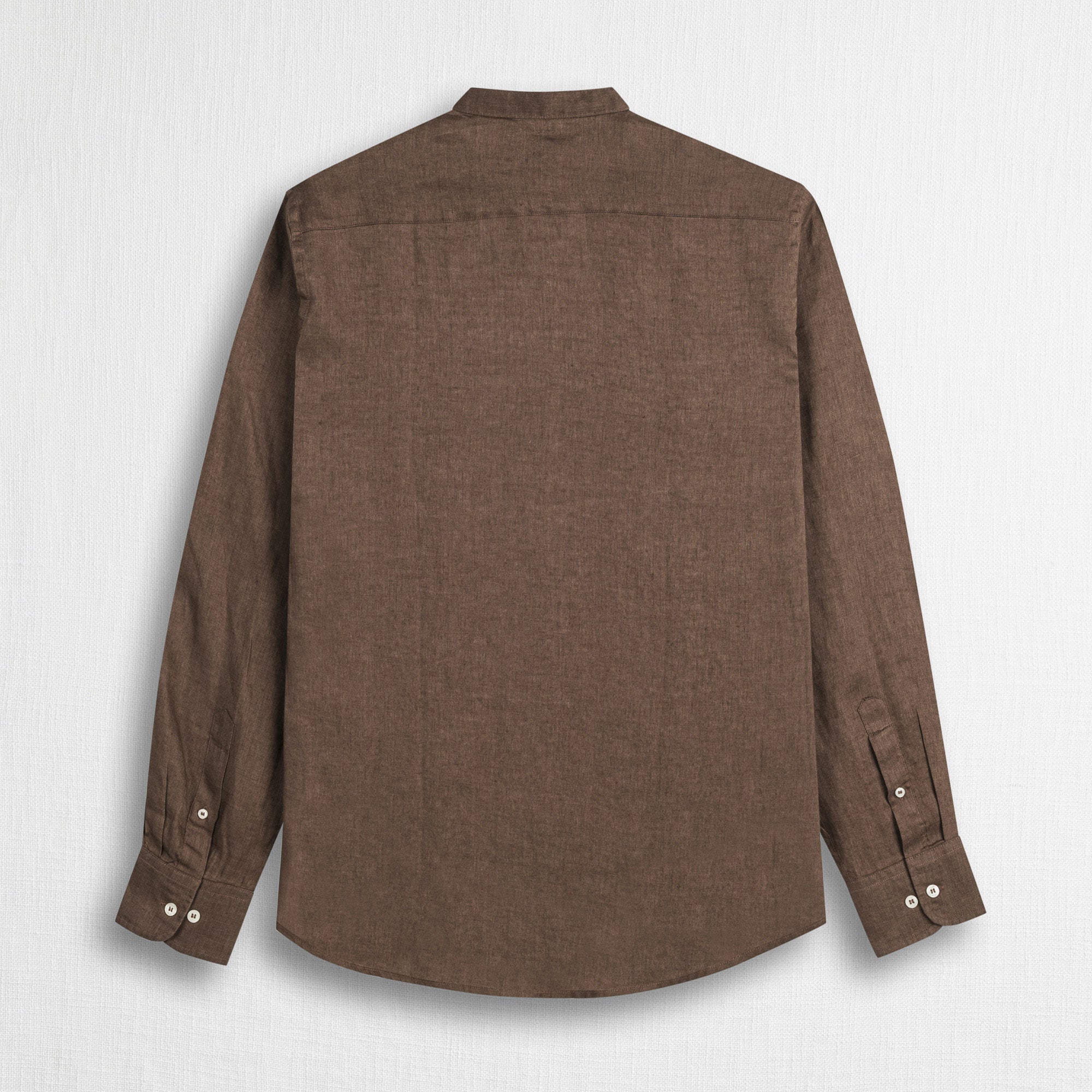 MCS Camicia 100% lino con collo alla coreana Marrone