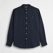 MCS Camicia 100% lino con collo alla coreana Blu