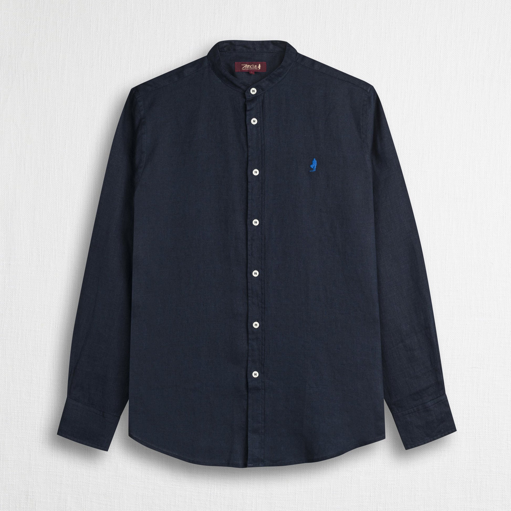 MCS Camicia 100% lino con collo alla coreana Blu