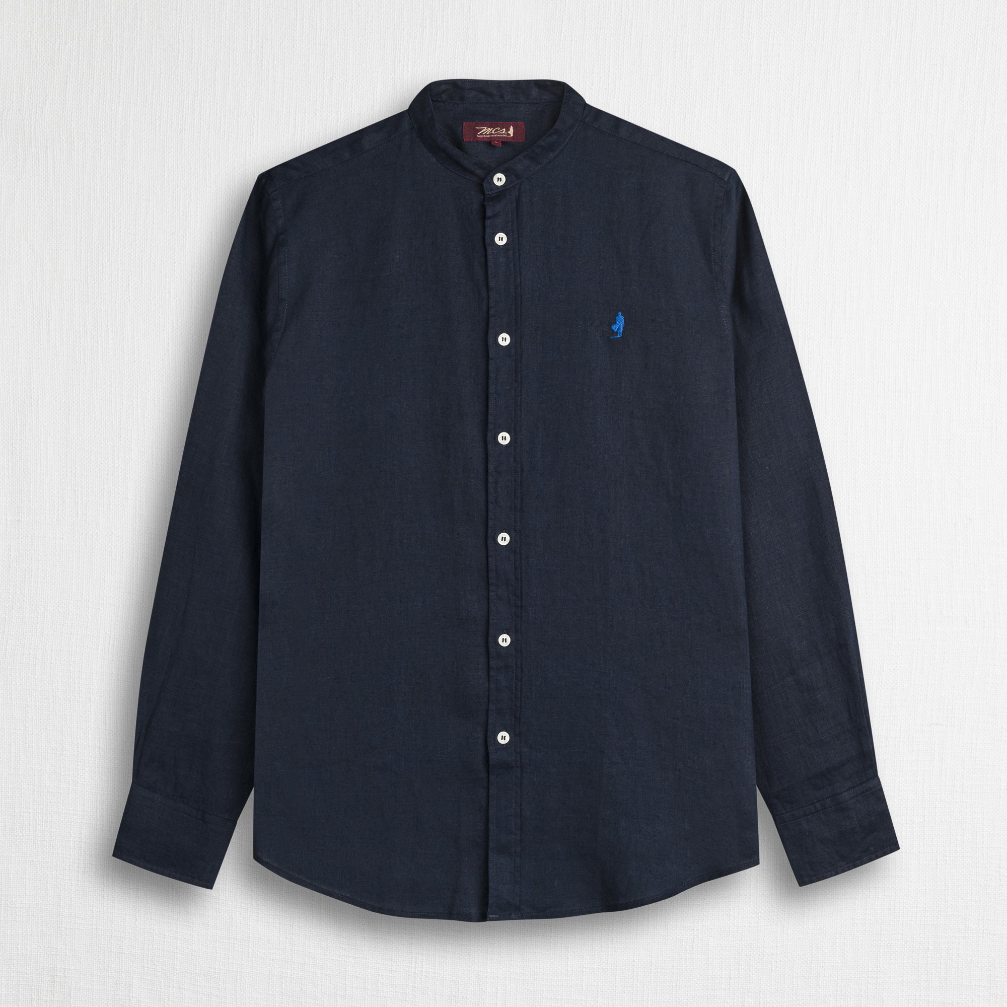 MCS Camicia 100% lino con collo alla coreana Blu