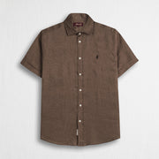 MCS Camicia 100% lino manica corta Marrone