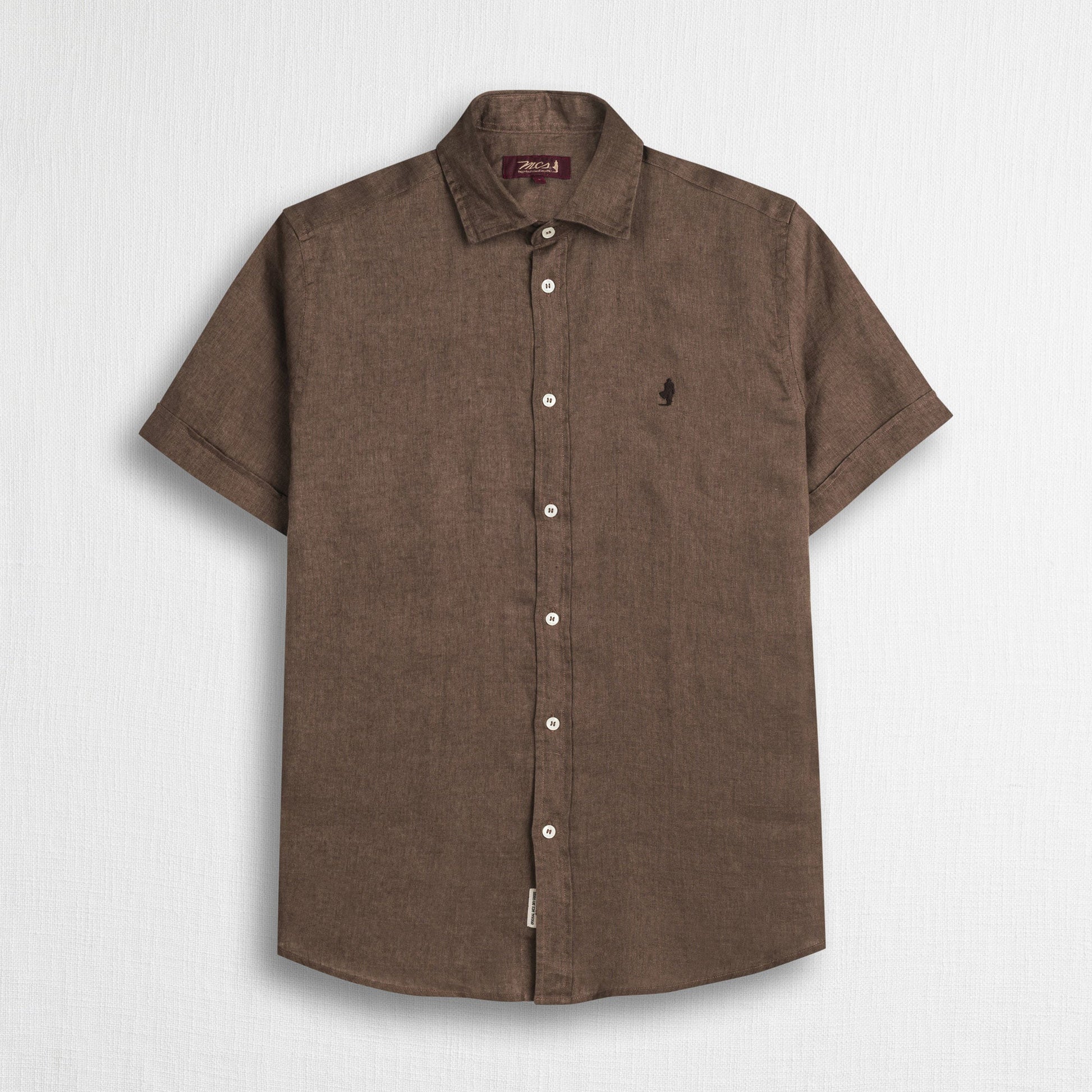 MCS Camicia 100% lino manica corta Marrone