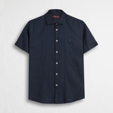 Camicia 100% lino manica corta - Navy Blue