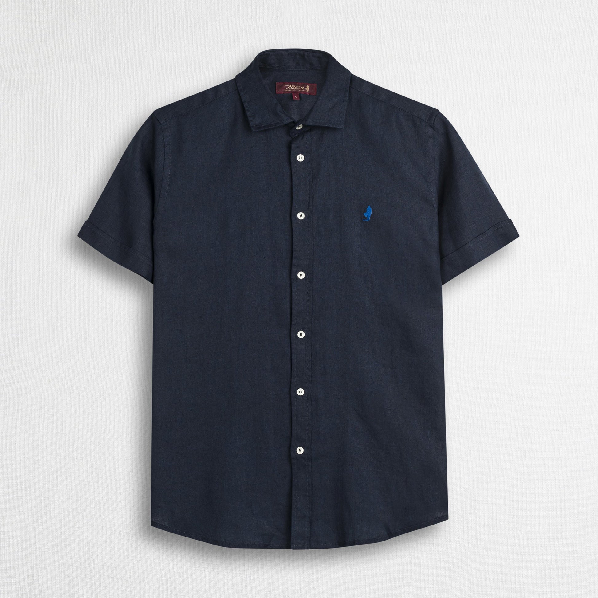 MCS Camicia 100% lino manica corta Blu