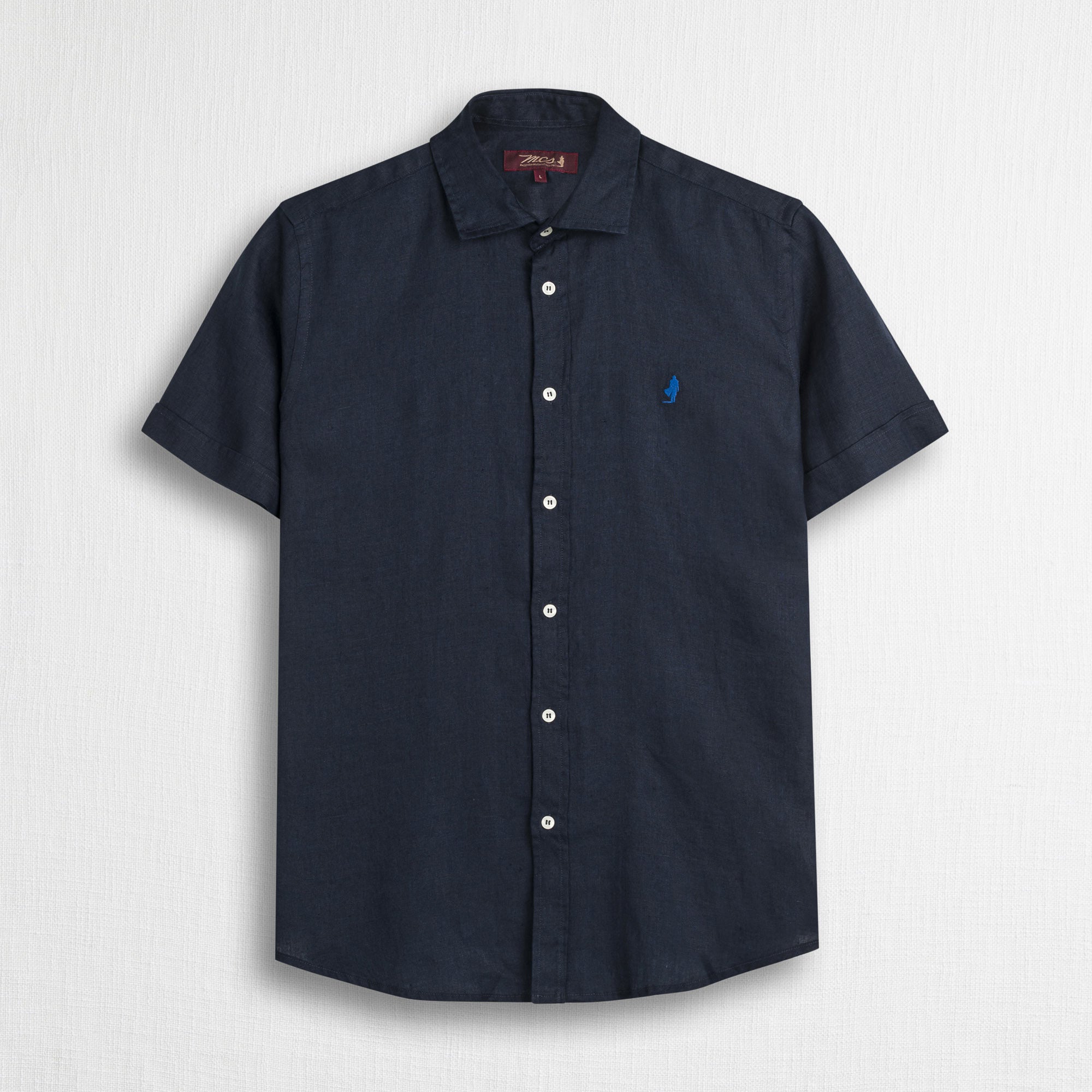 MCS Camicia 100% lino manica corta Blu
