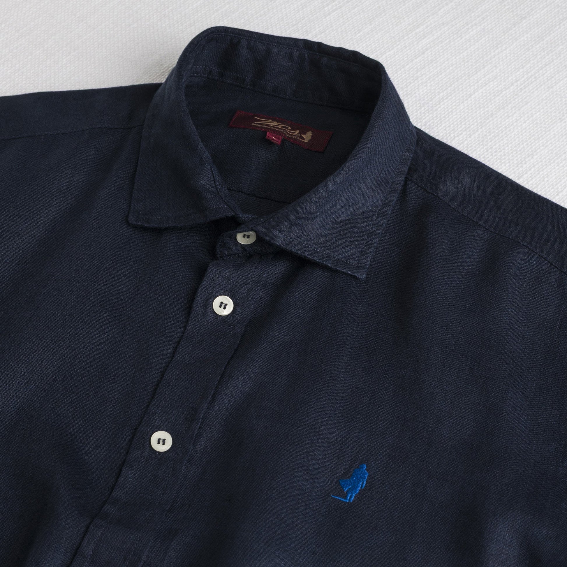 MCS Camicia 100% lino manica corta Blu
