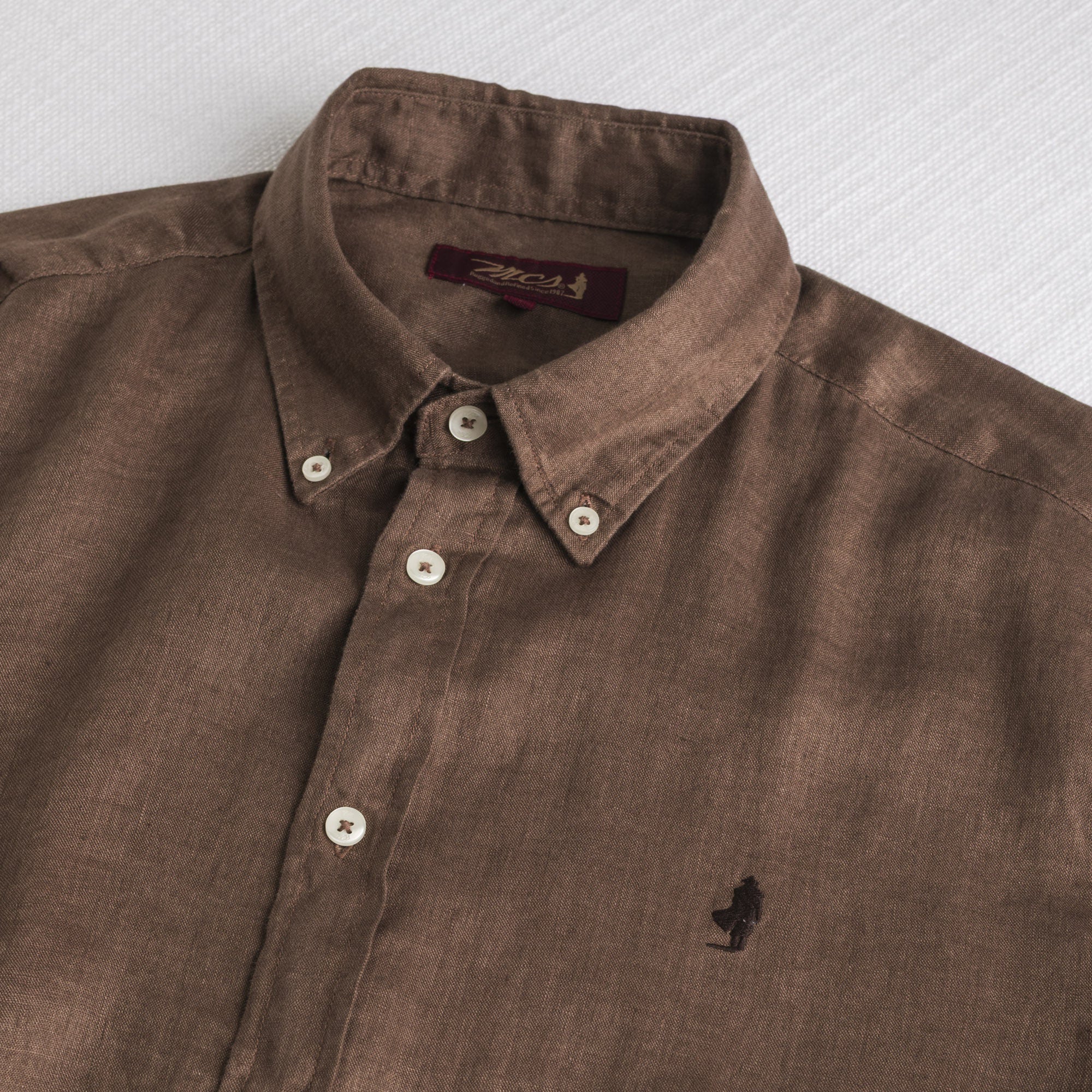 MCS Camicia 100% lino manica lunga Marrone