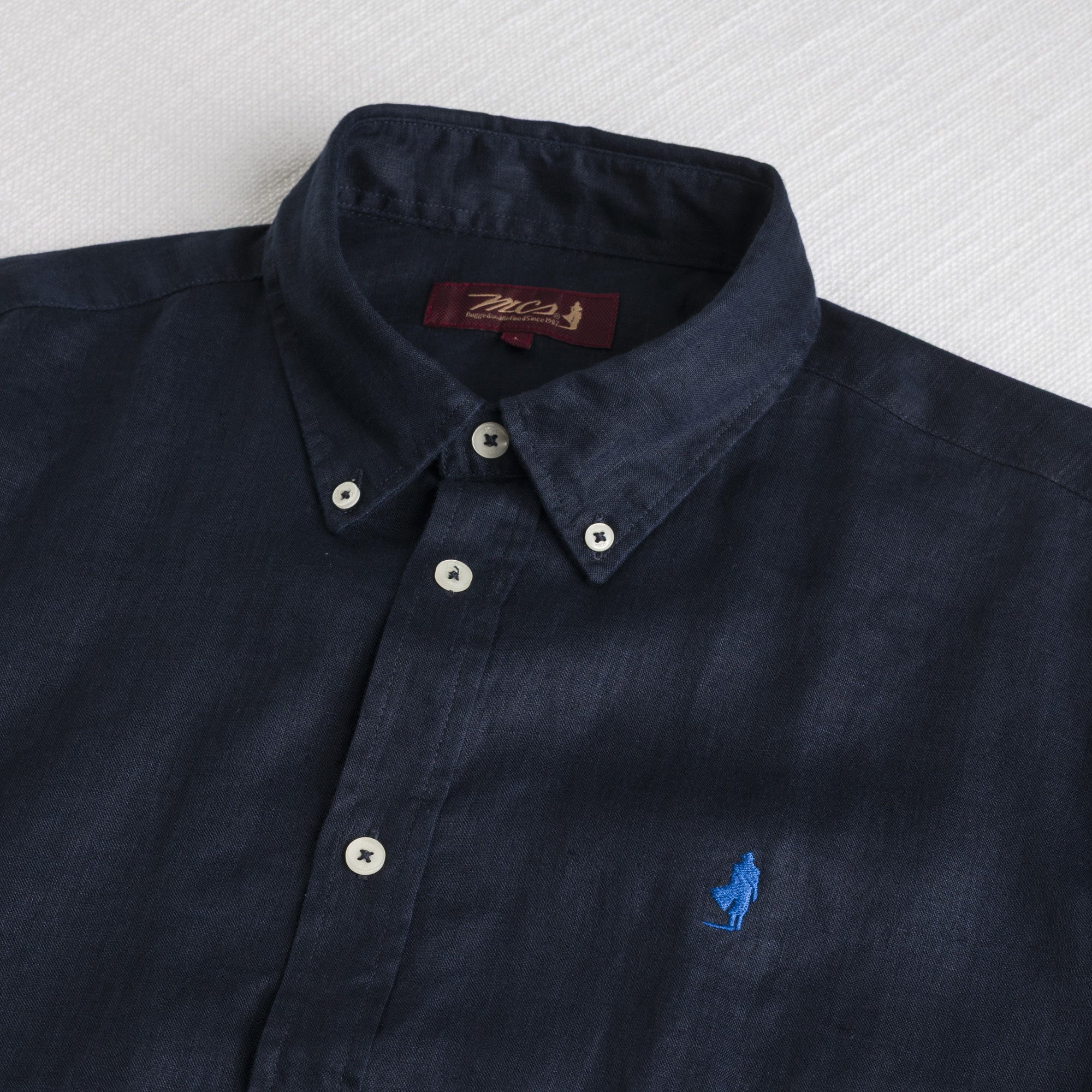 MCS Camicia 100% lino manica lunga Blu