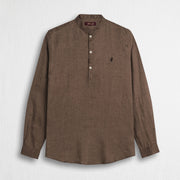 MCS Camicia 100% lino serafino con collo coreana Marrone