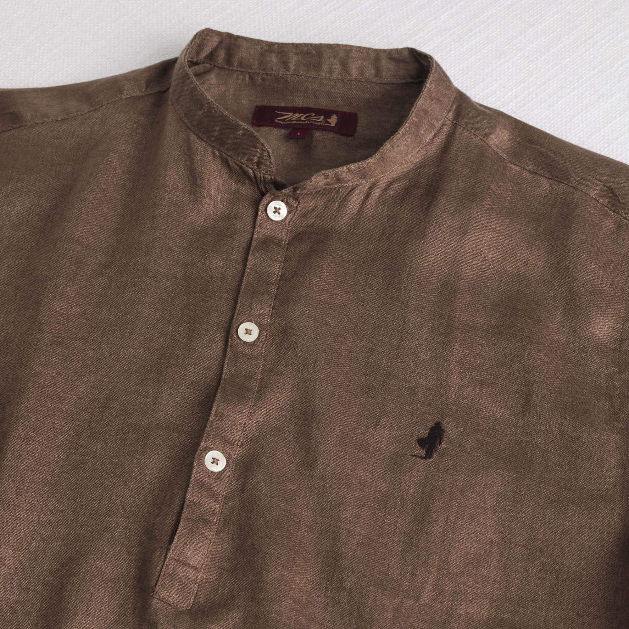 MCS Camicia 100% lino serafino con collo coreana Marrone
