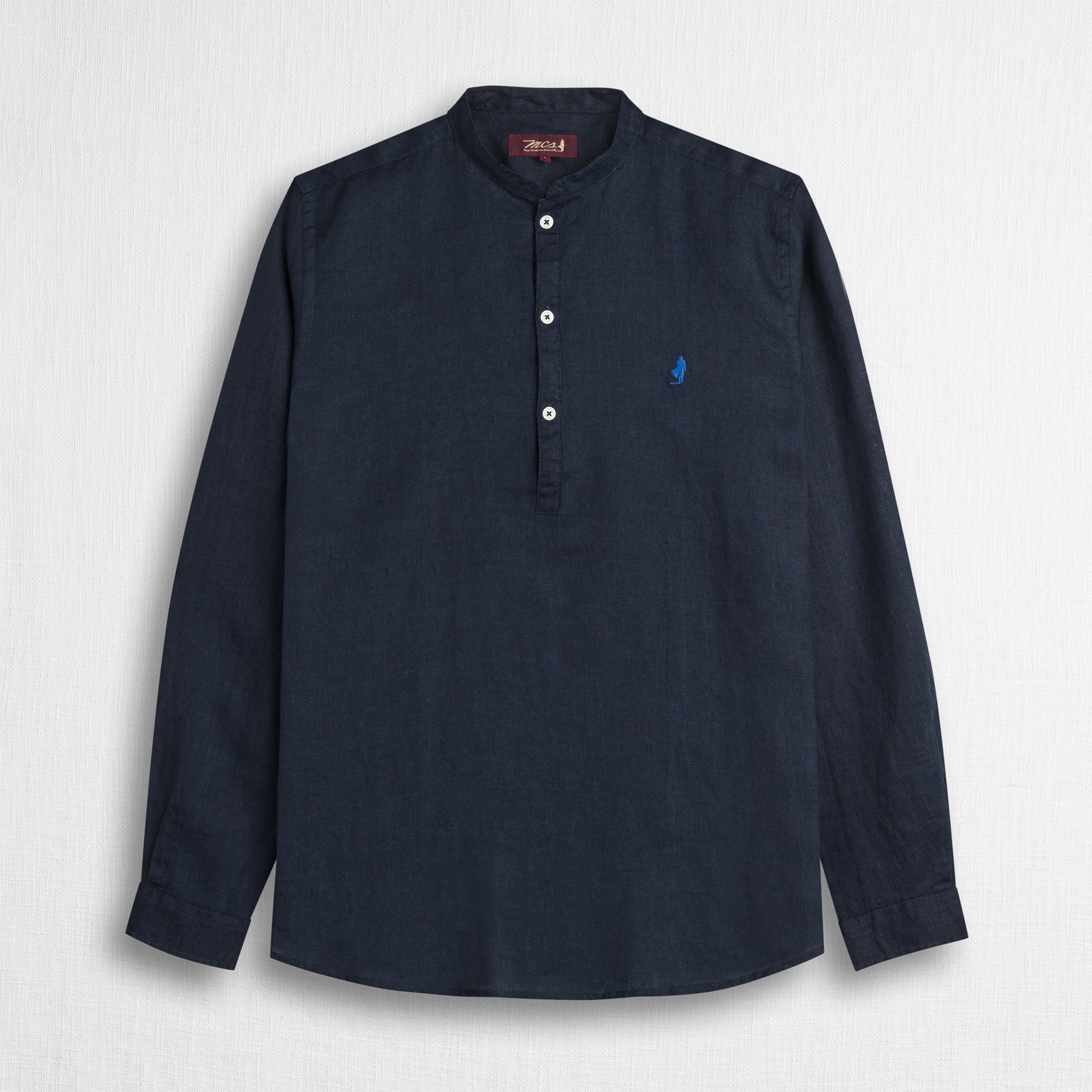 MCS Camicia 100% lino serafino con collo coreana Blu