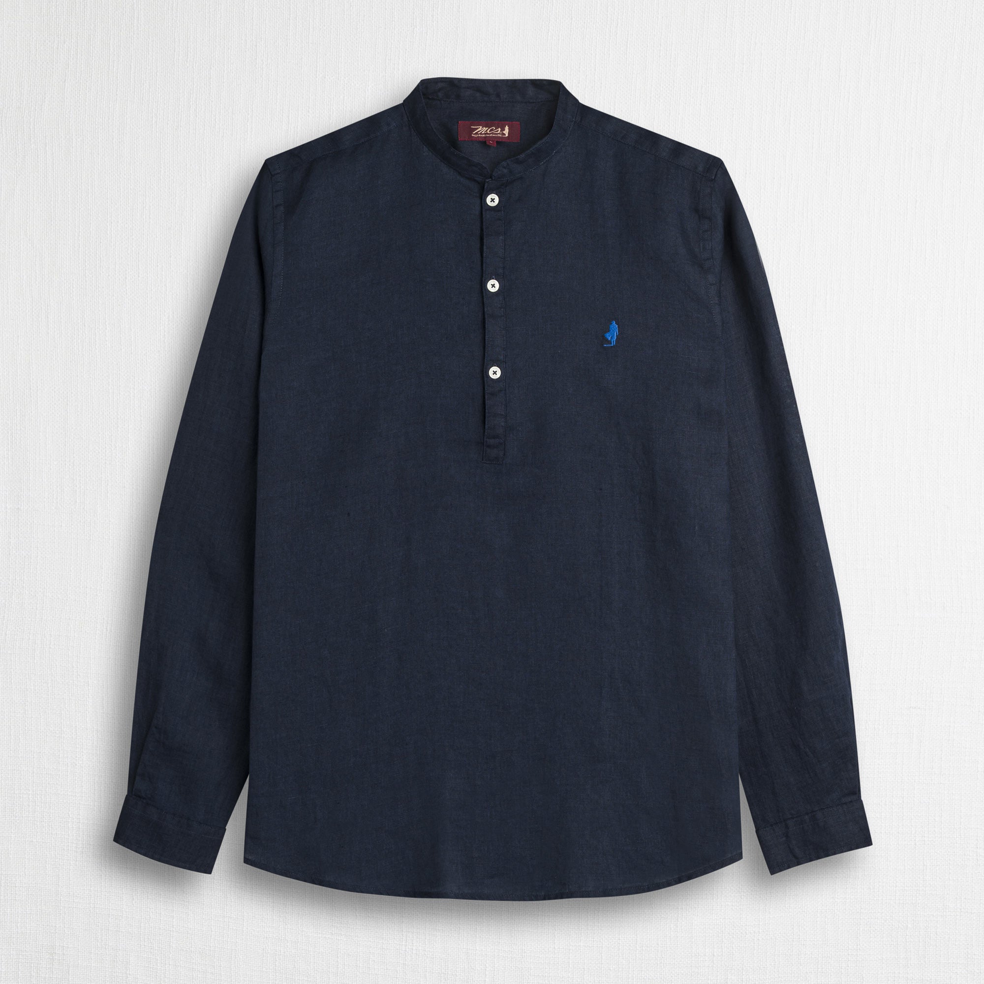 MCS Camicia 100% lino serafino con collo coreana Blu