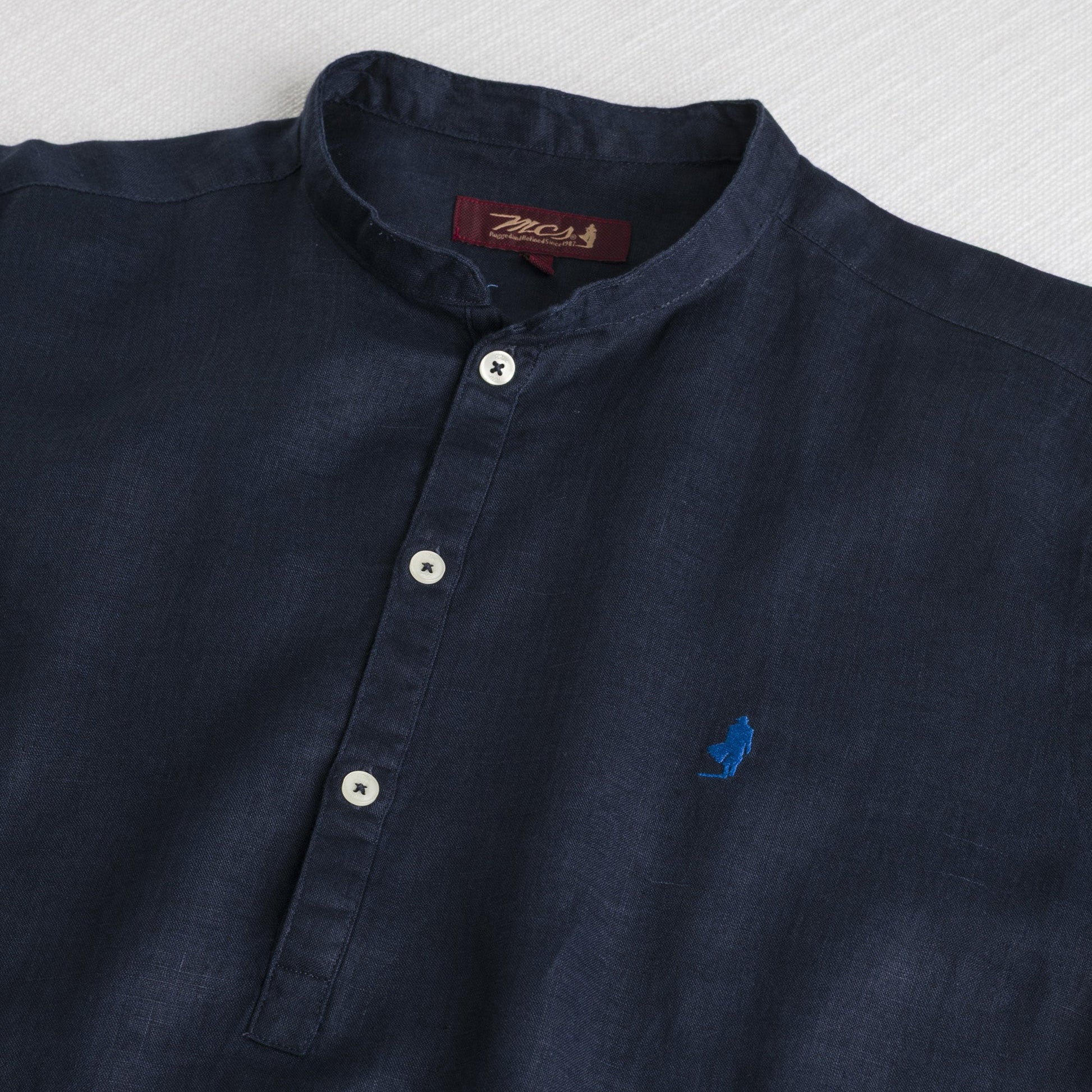 MCS Camicia 100% lino serafino con collo coreana Blu