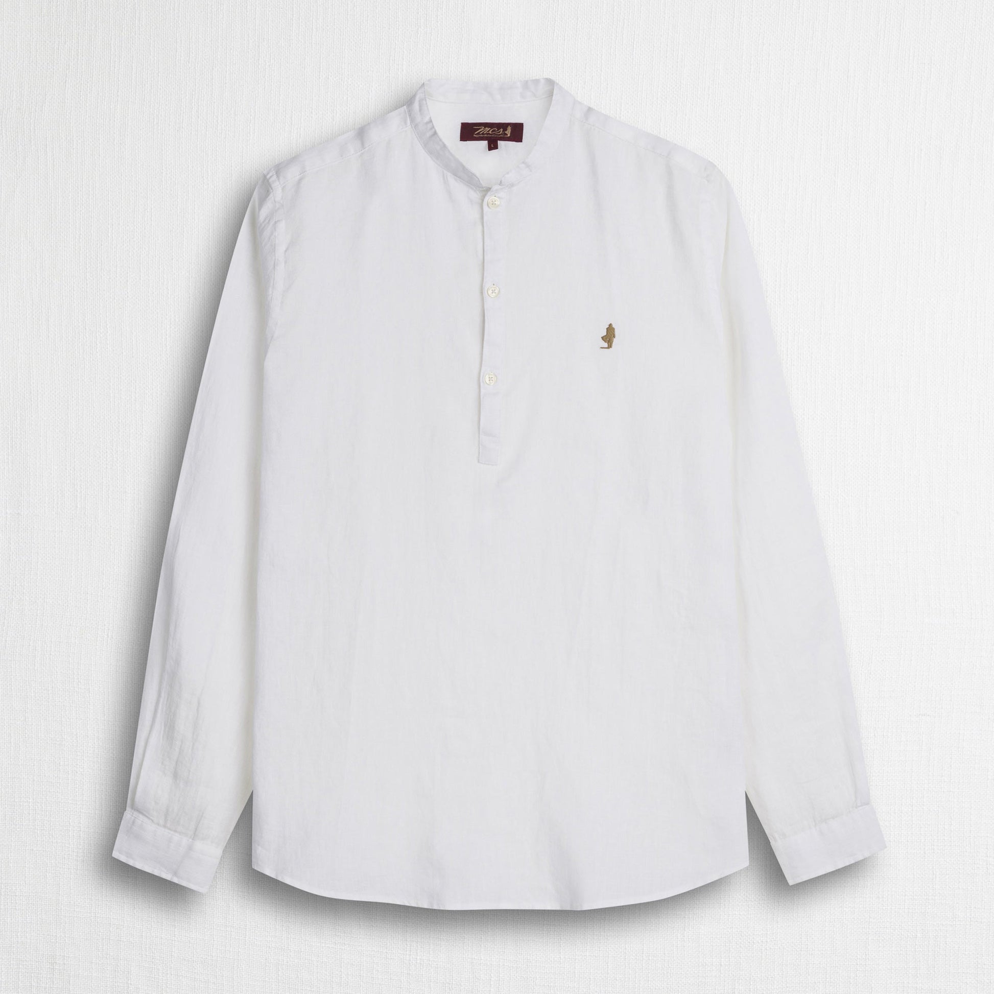 MCS Camicia 100% lino serafino con collo coreana Bianco