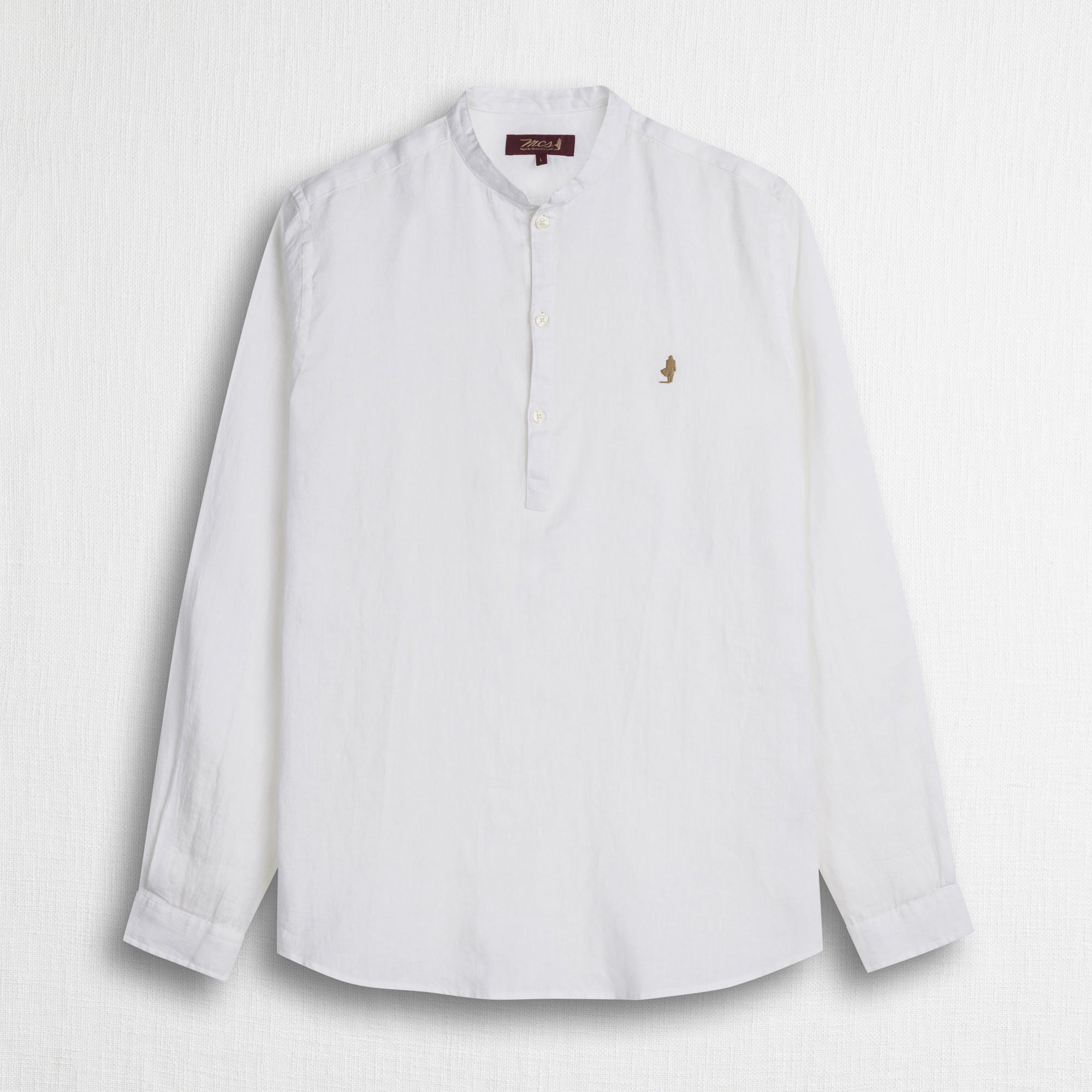 MCS Camicia 100% lino serafino con collo coreana Bianco