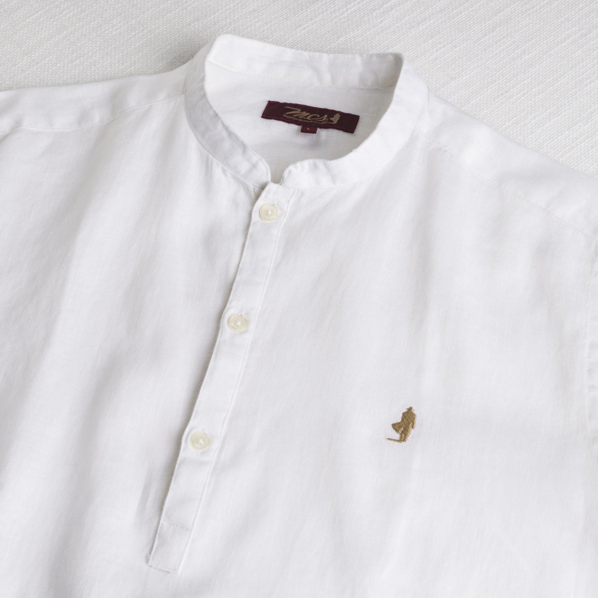 MCS Camicia 100% lino serafino con collo coreana Bianco