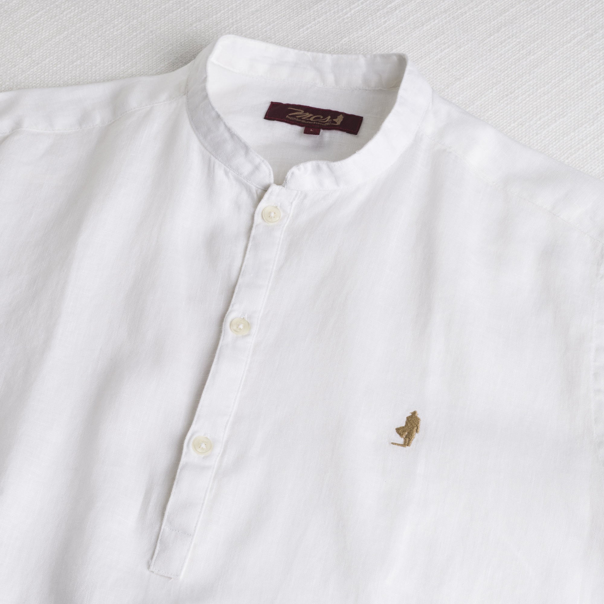 MCS Camicia 100% lino serafino con collo coreana Bianco