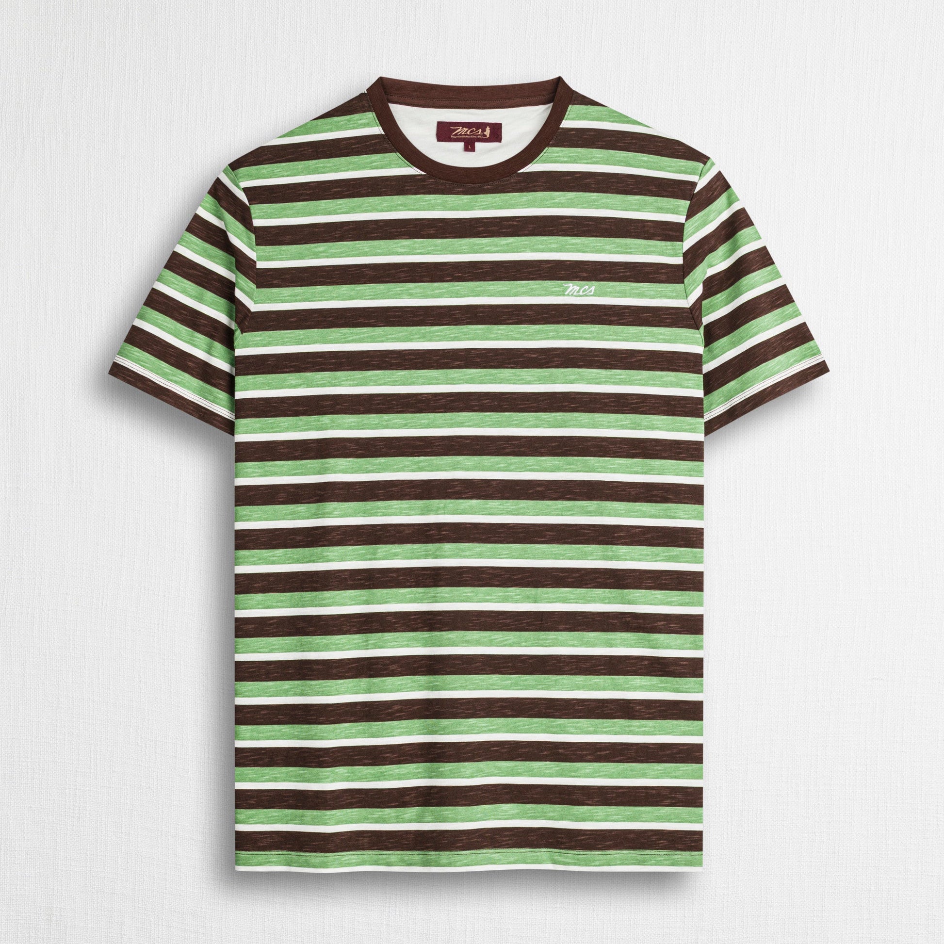 MCS T-Shirt 100% cotone fiammato a righe Marrone