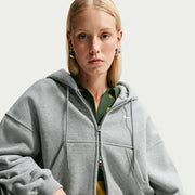 Felpa Studio Fleece Corta Oversize con Zip Intera - Grigio