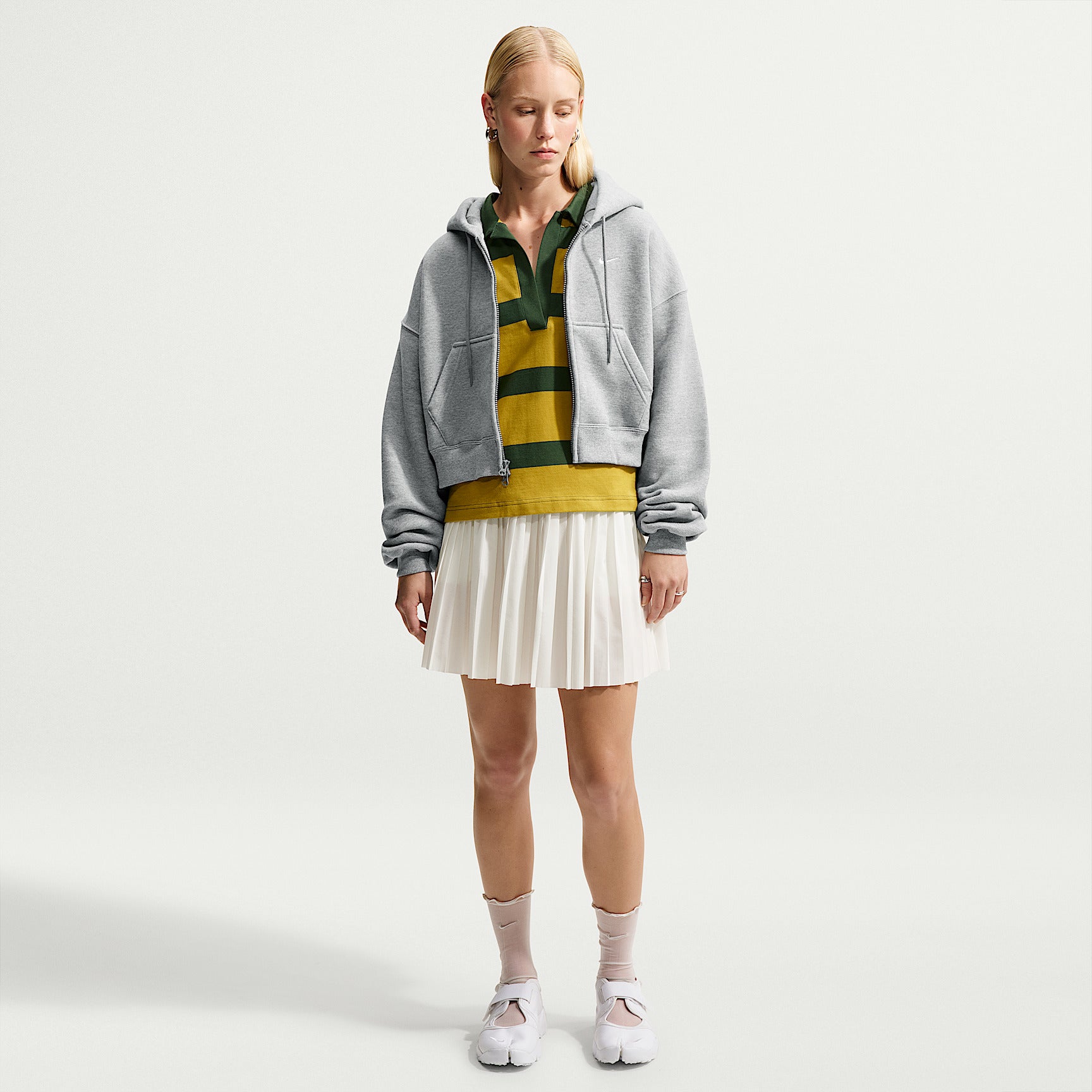 Felpa Studio Fleece Corta Oversize con Zip Intera - Grigio
