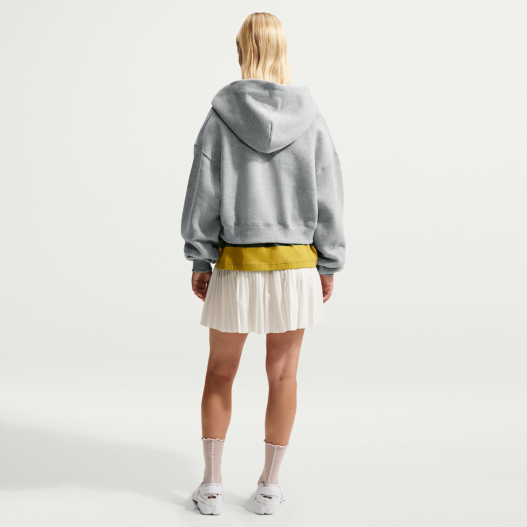 Felpa Studio Fleece Corta Oversize con Zip Intera - Grigio
