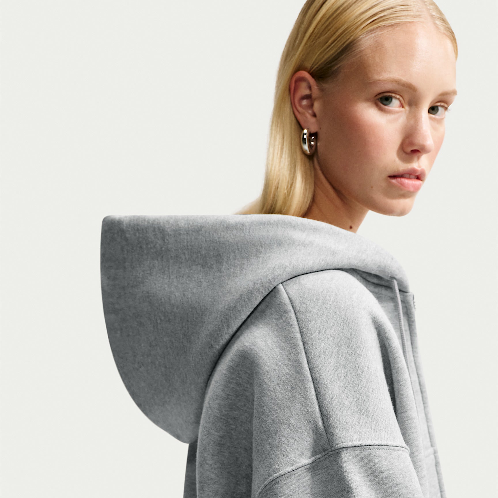 Felpa Studio Fleece Corta Oversize con Zip Intera - Grigio