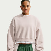 Felpa Studio Fleece Girocollo Corta Oversize - Beige