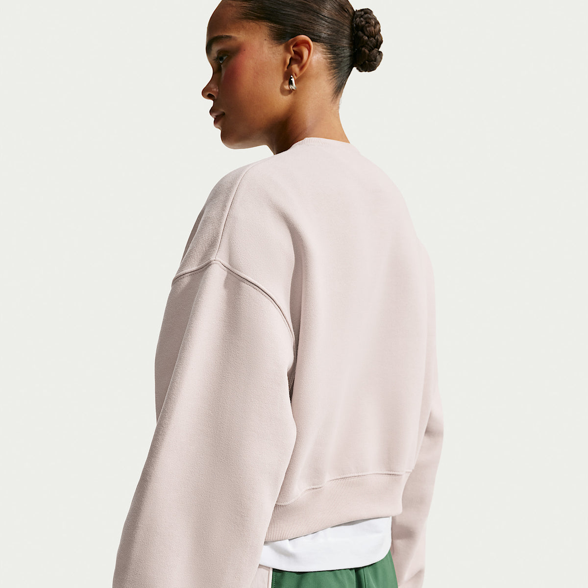 Felpa Studio Fleece Girocollo Corta Oversize - Beige