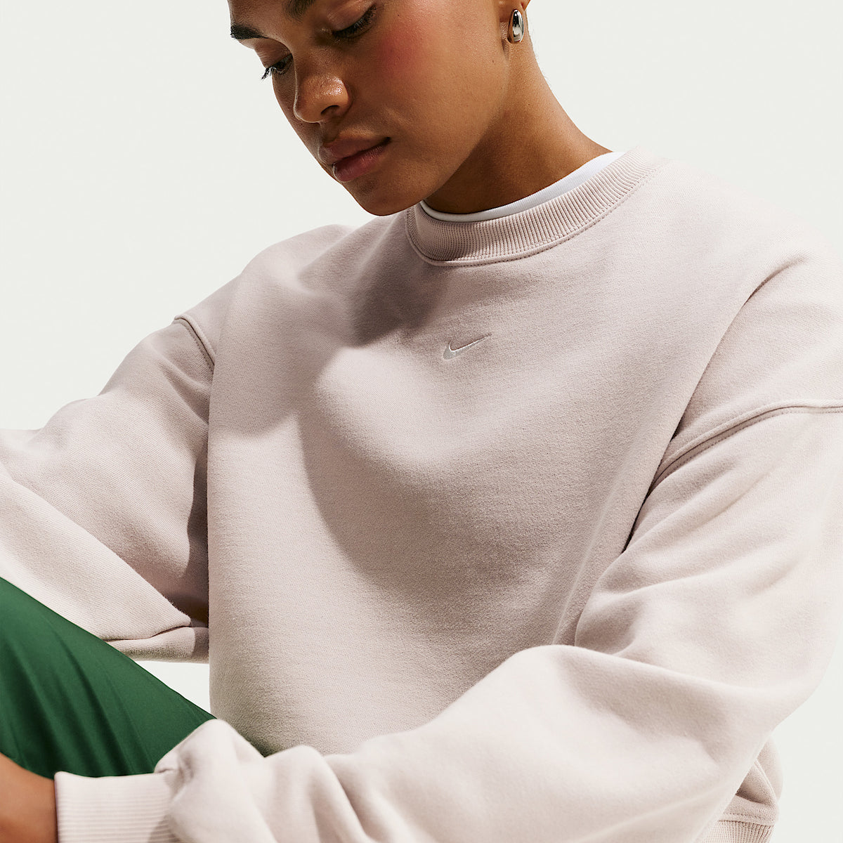 Felpa Studio Fleece Girocollo Corta Oversize - Beige