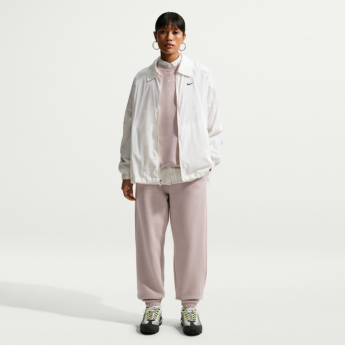 Pantaloni Studio Fleece Oversize a Vita Alta - Beige