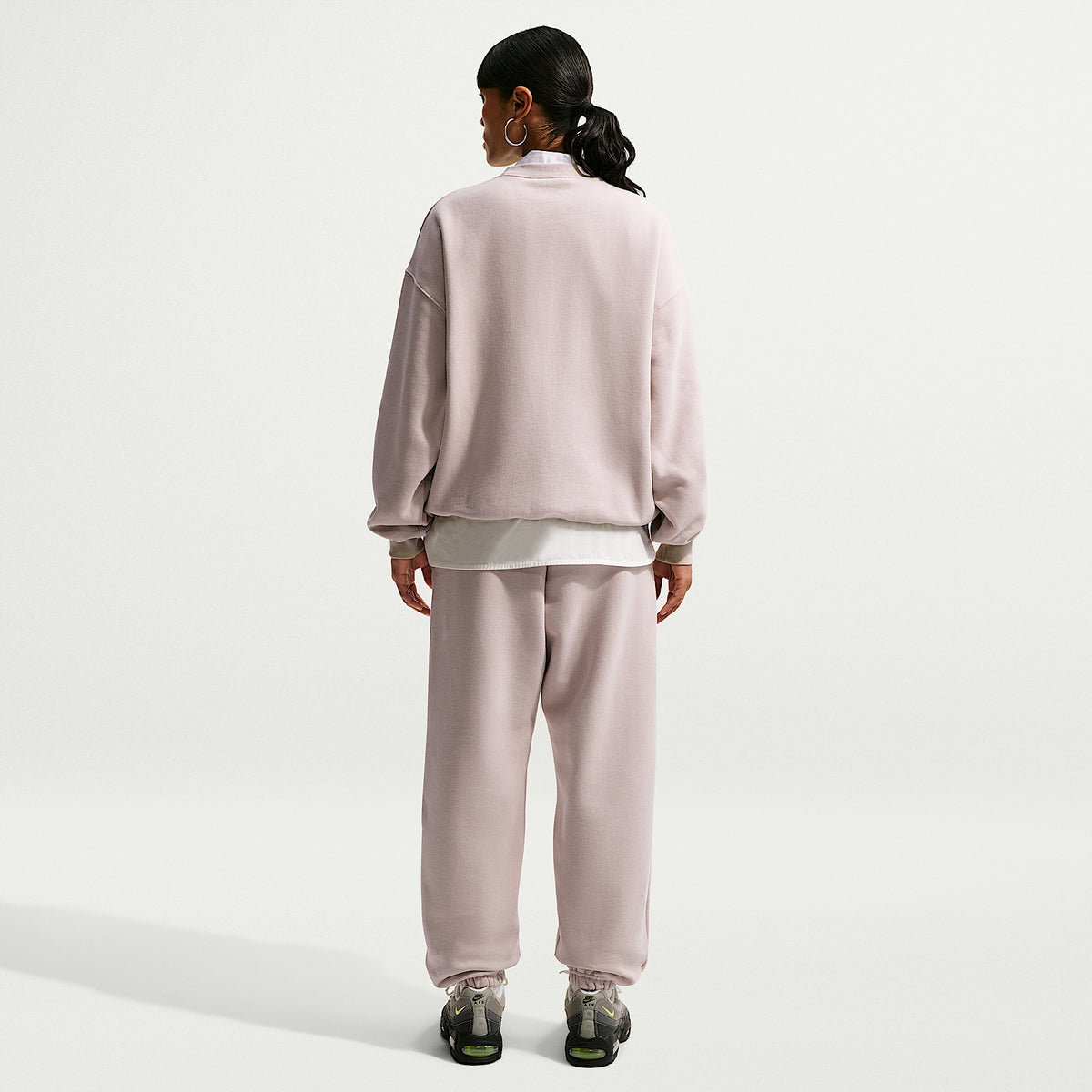 Pantaloni Studio Fleece Oversize a Vita Alta - Beige