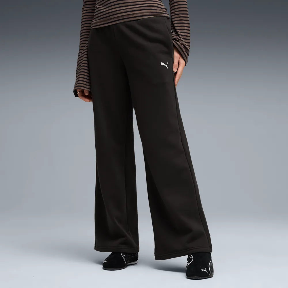 Pantaloni a gamba larga in pile Essentials Cat da donna - Nero