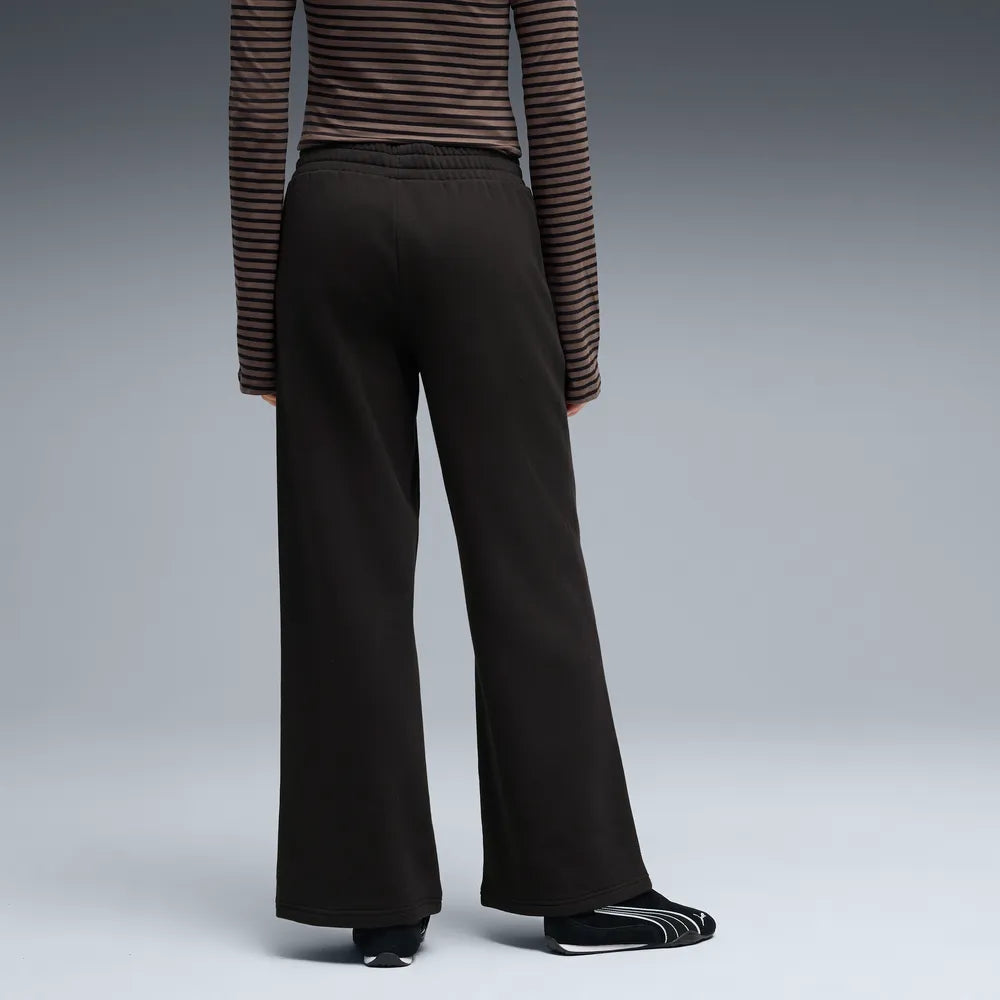 Pantaloni a gamba larga in pile Essentials Cat da donna - Nero