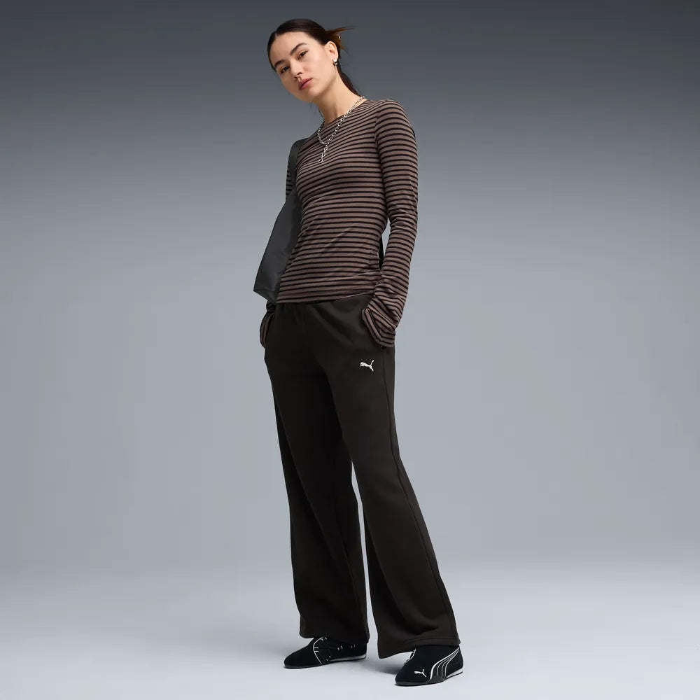 Pantaloni a gamba larga in pile Essentials Cat da donna - Nero