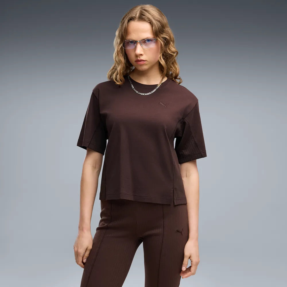 T-shirt ESS dal taglio morbido da donna - Marrone Cioccolato