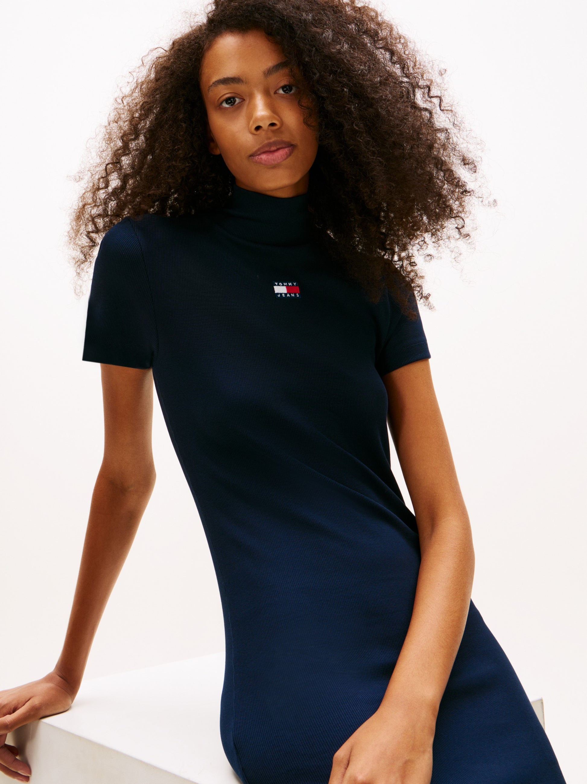 Tommy Hilfiger Abito Strappy Badge Rib Midi Blu