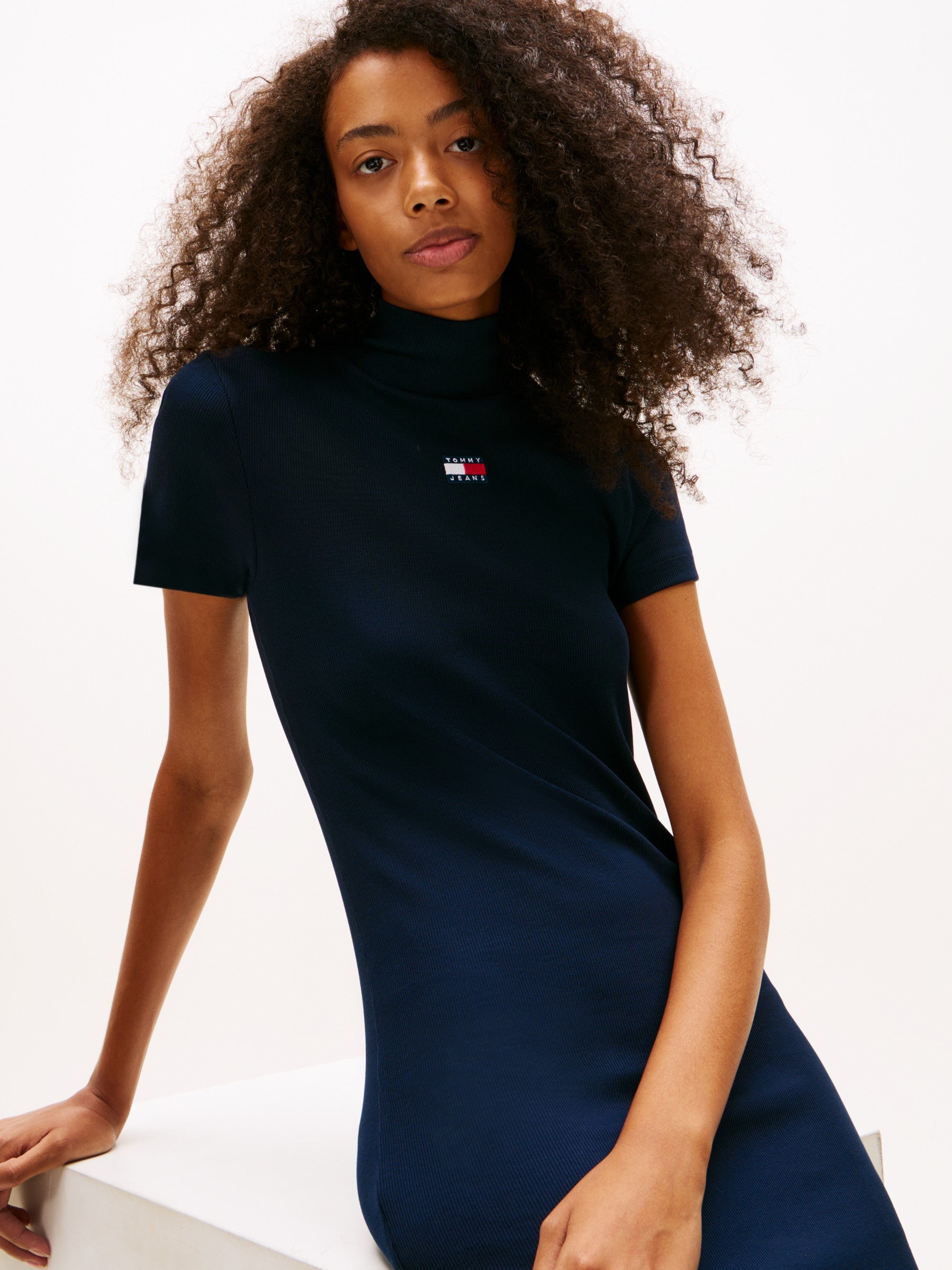 Tommy Hilfiger Abito Strappy Badge Rib Midi Blu