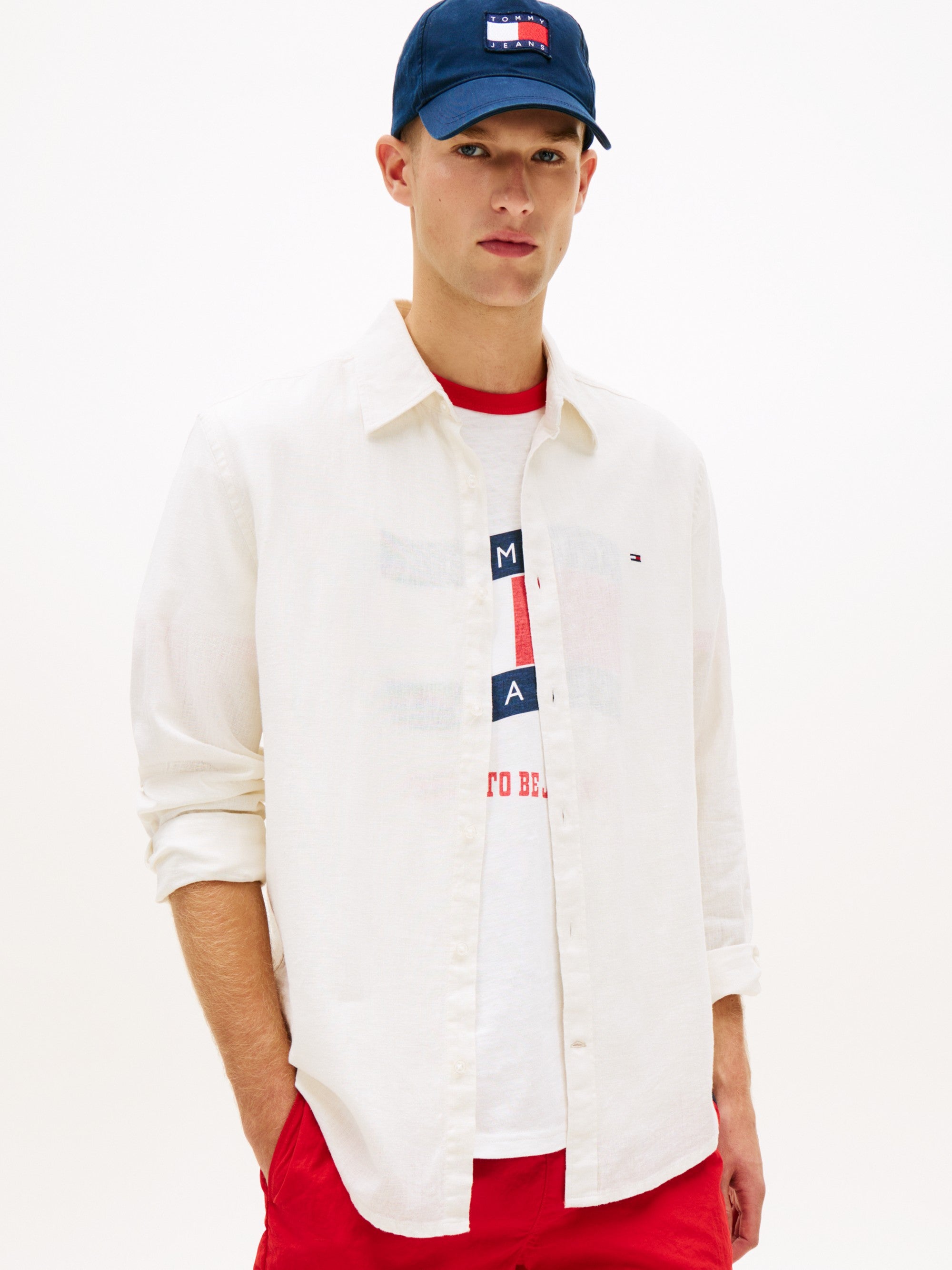 Tommy Hilfiger Camicia Regular Linen Bianco