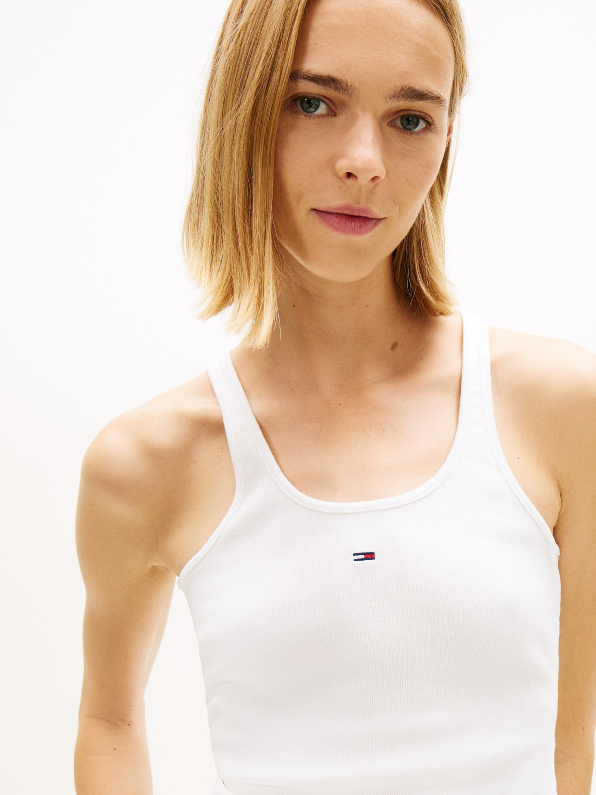 Tommy Hilfiger Canotta Slim Fit a Coste Bianco