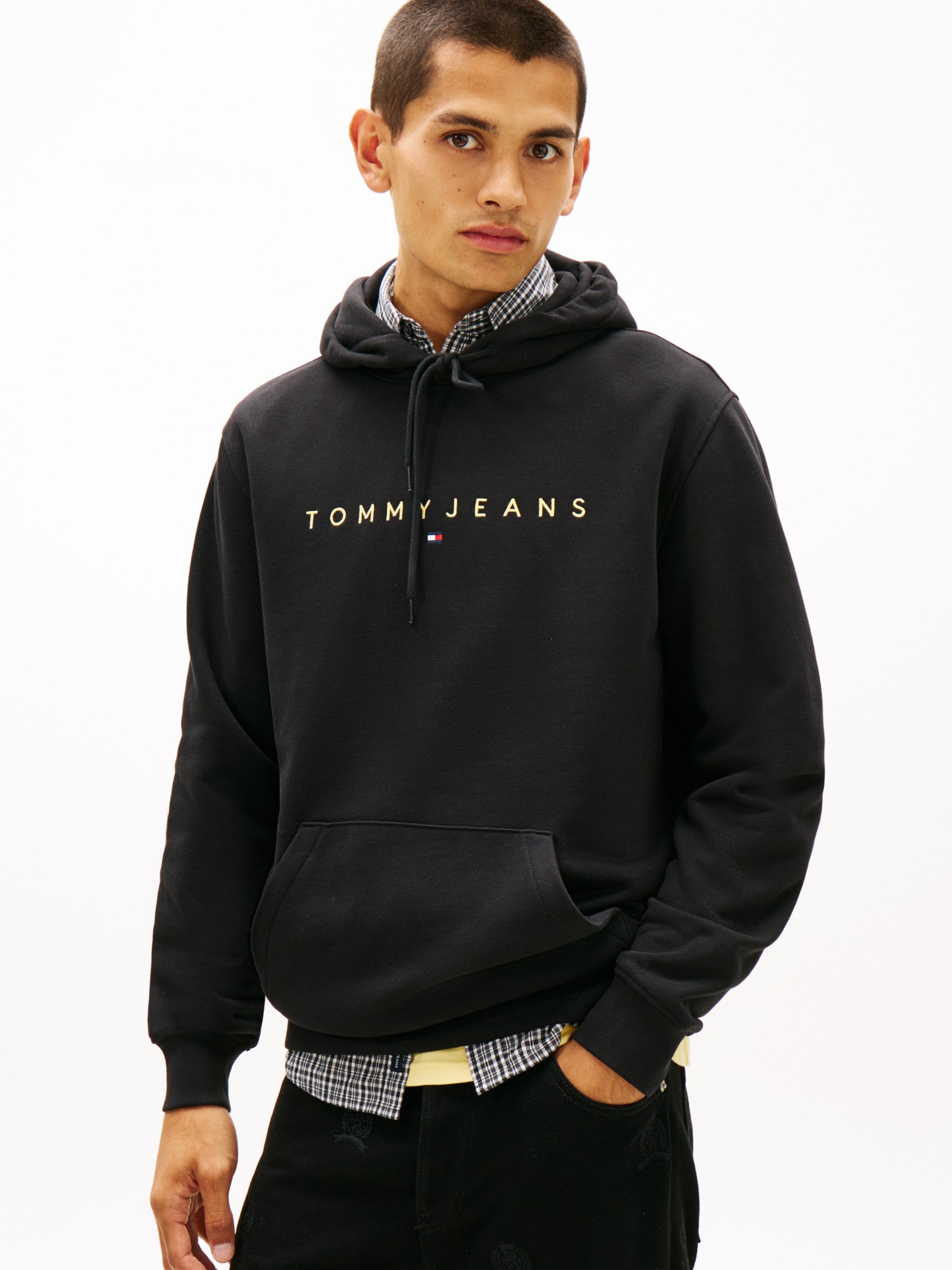 Tommy Hilfiger Felpa Linear Logo con Cappuccio Nero