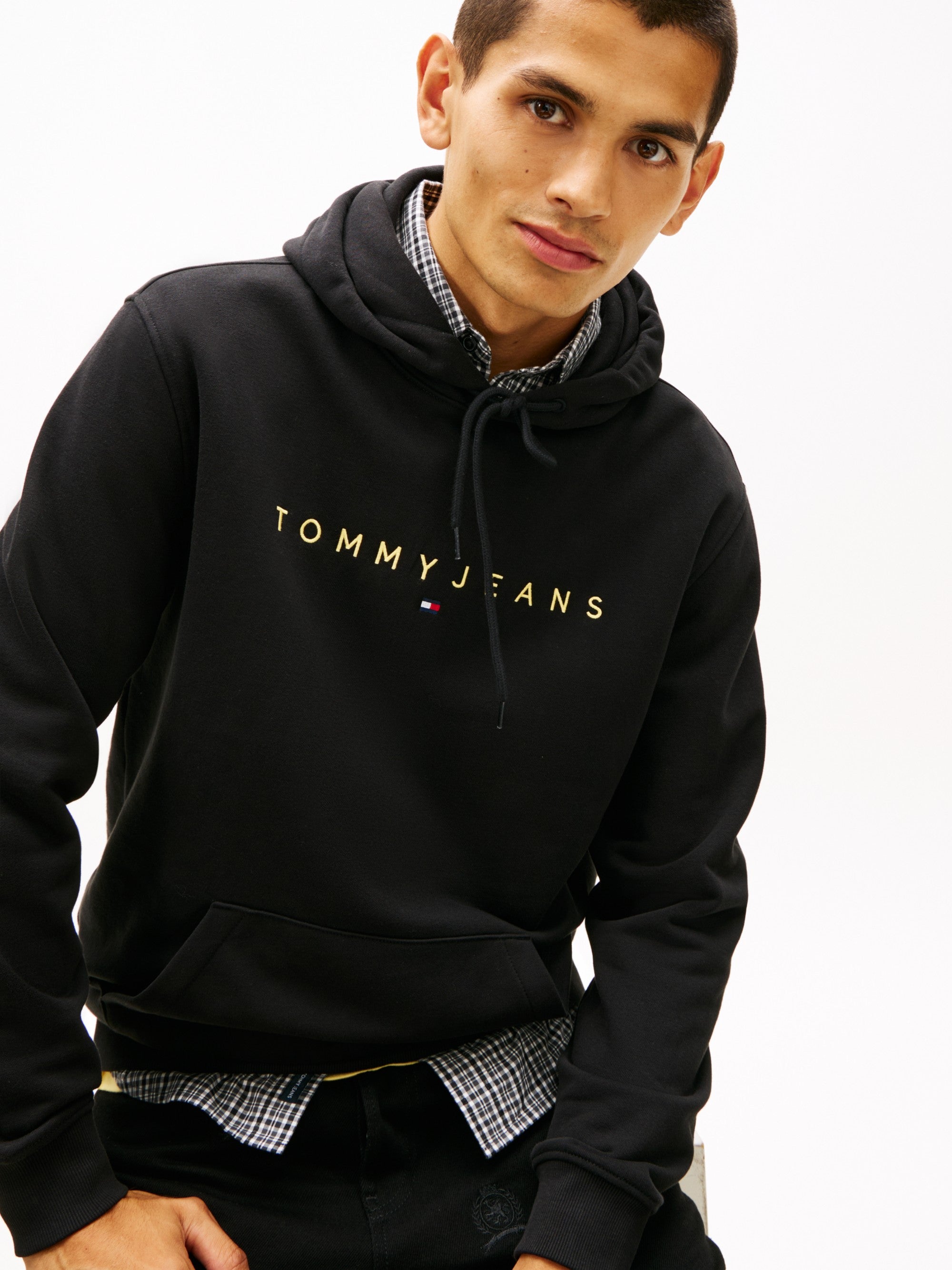 Tommy Hilfiger Felpa Linear Logo con Cappuccio Nero