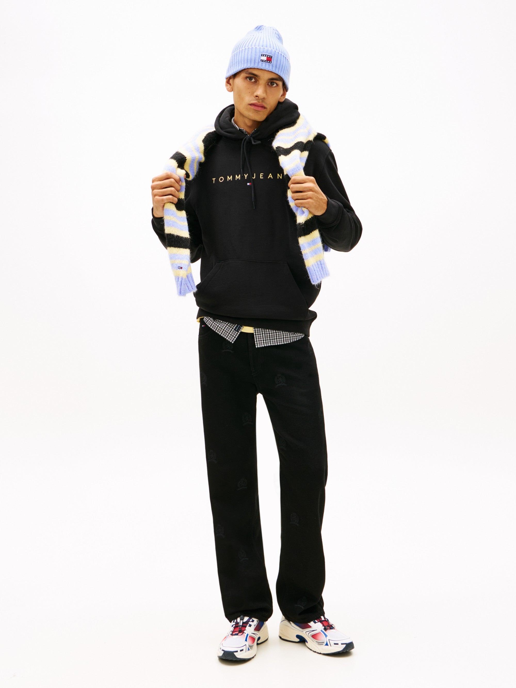 Tommy Hilfiger Felpa Linear Logo con Cappuccio Nero